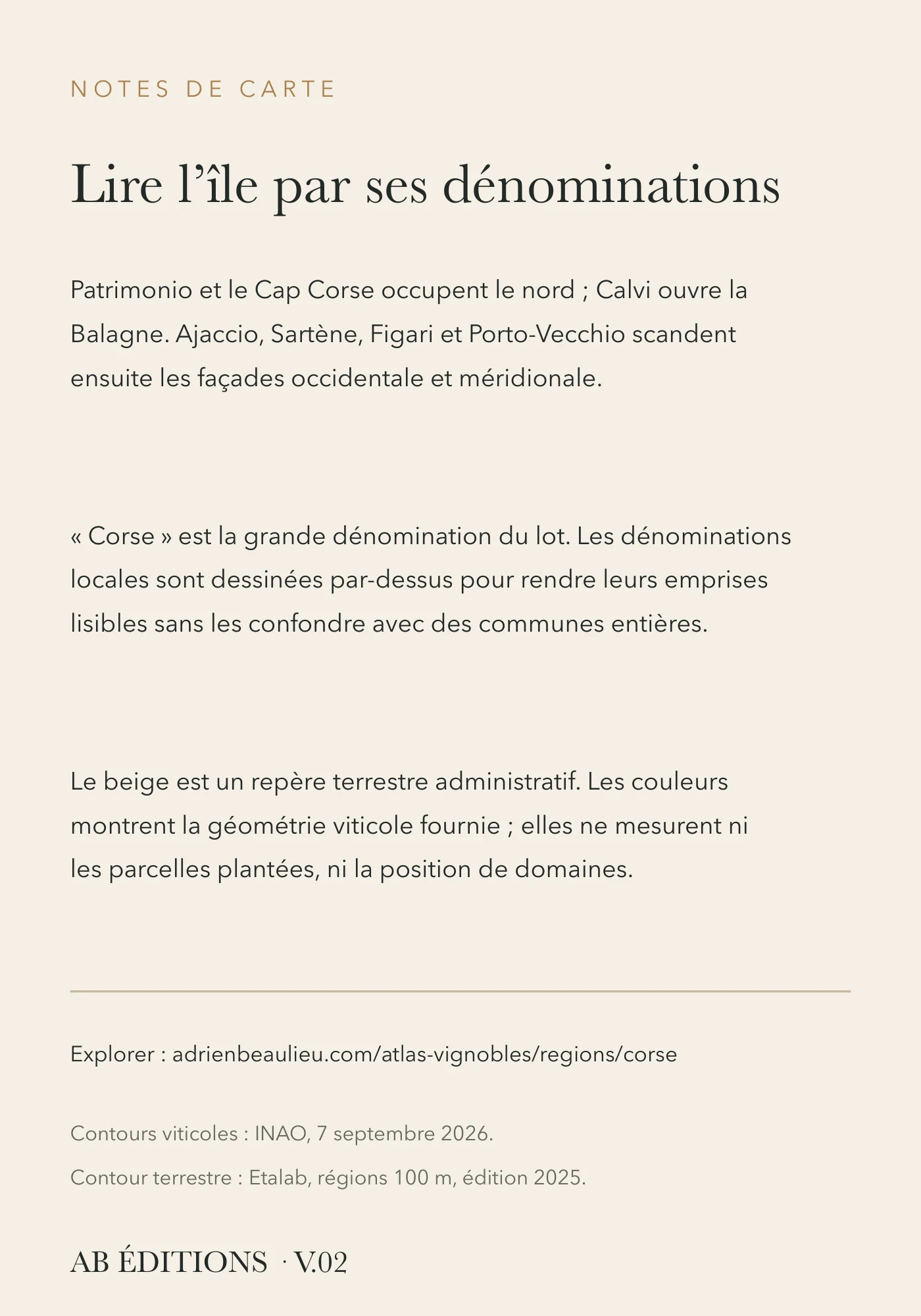 Verso de la carte : Vignobles de Corse — neuf dénominations