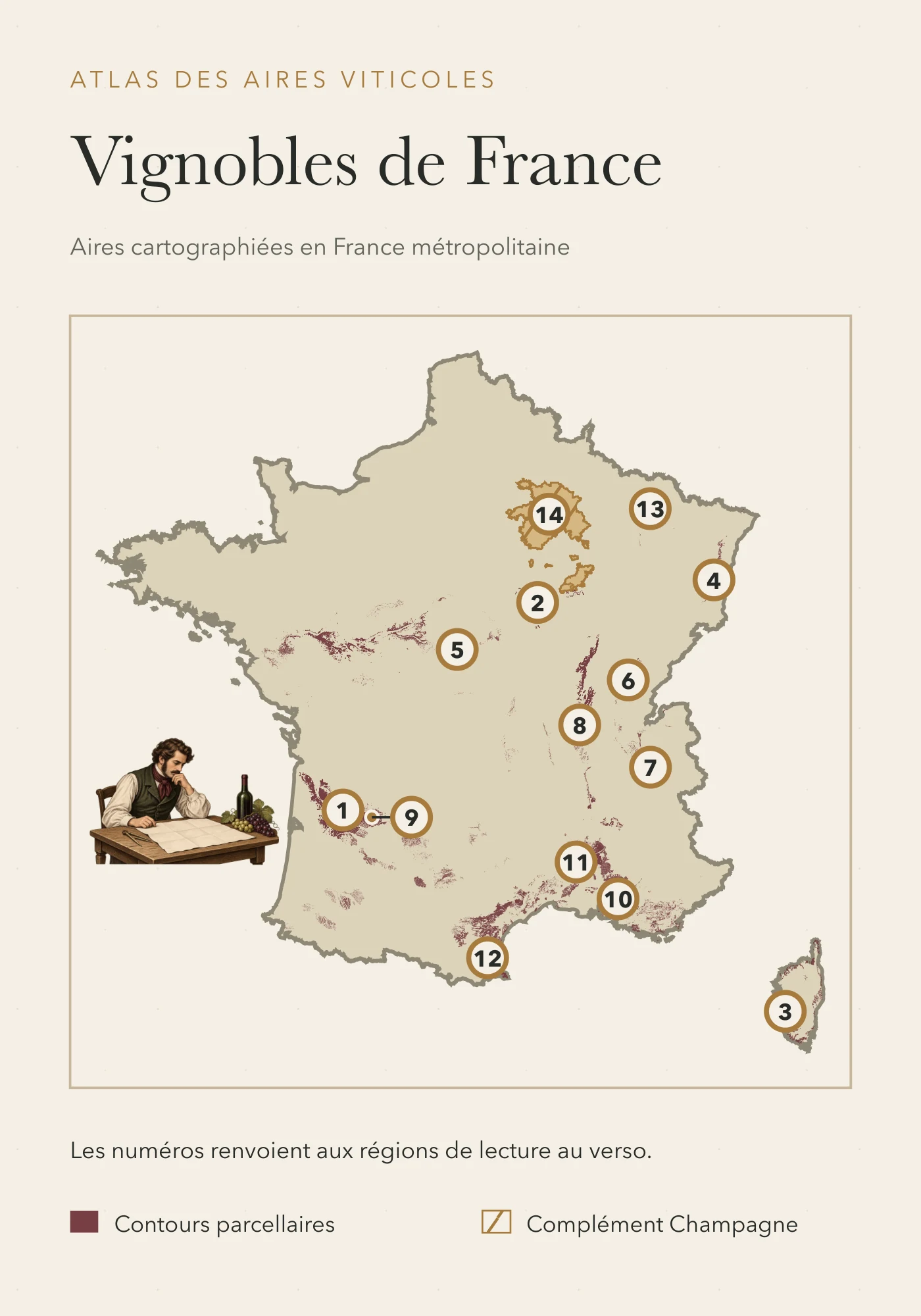 Recto de la carte : Vignobles de France — vue nationale