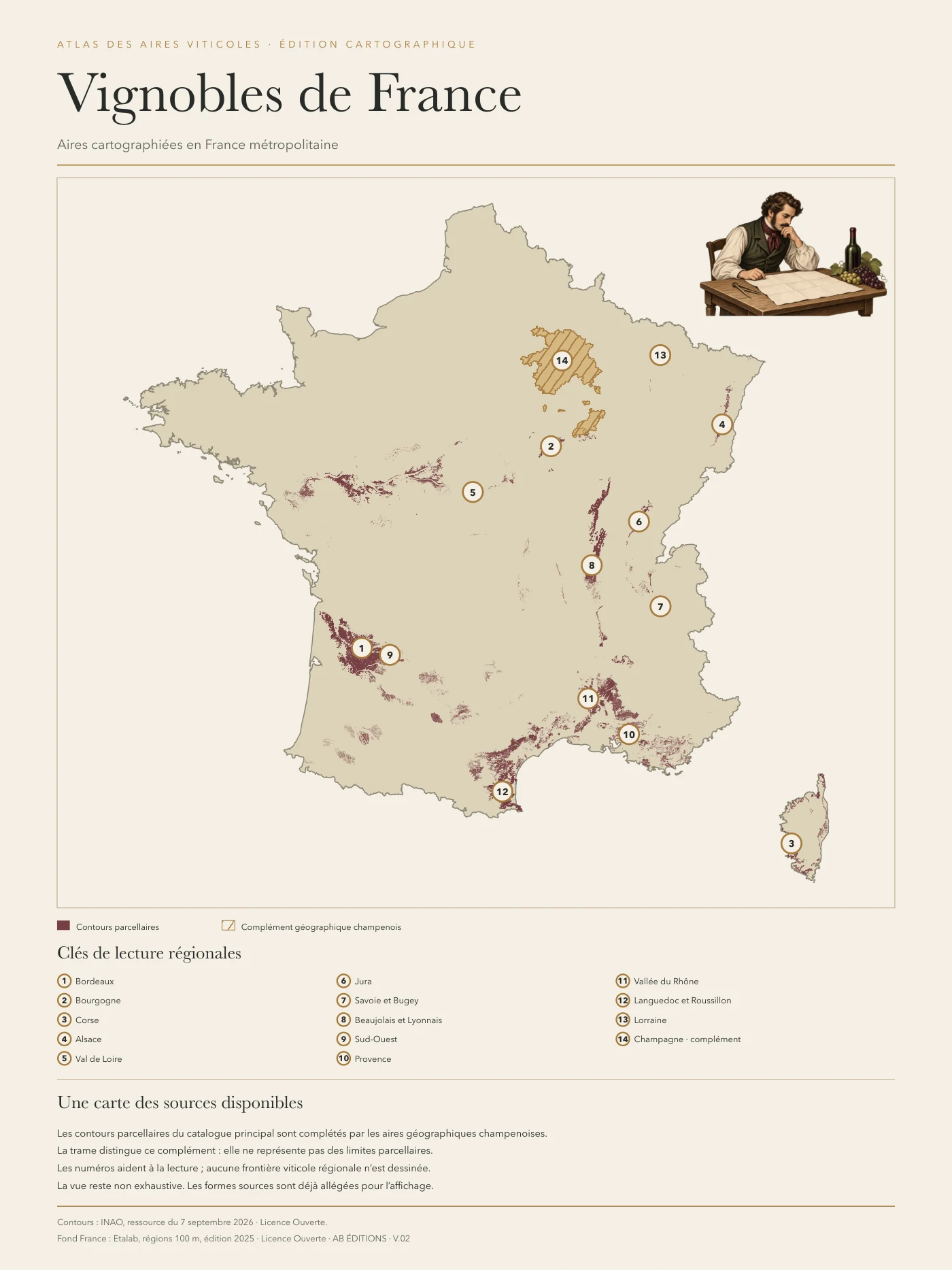 Poster cartographique : Vignobles de France — vue nationale