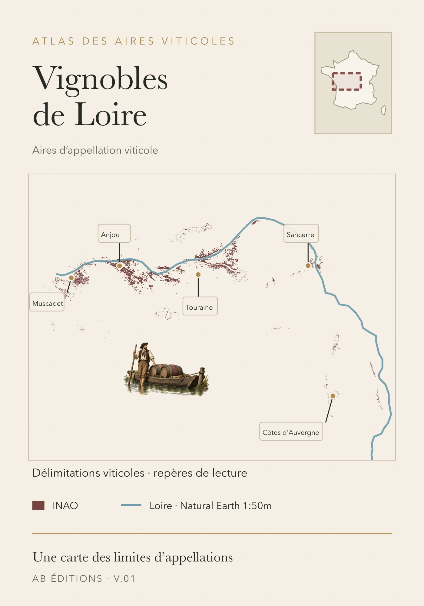 Recto de la carte : Vignobles de Loire — vue d’ensemble