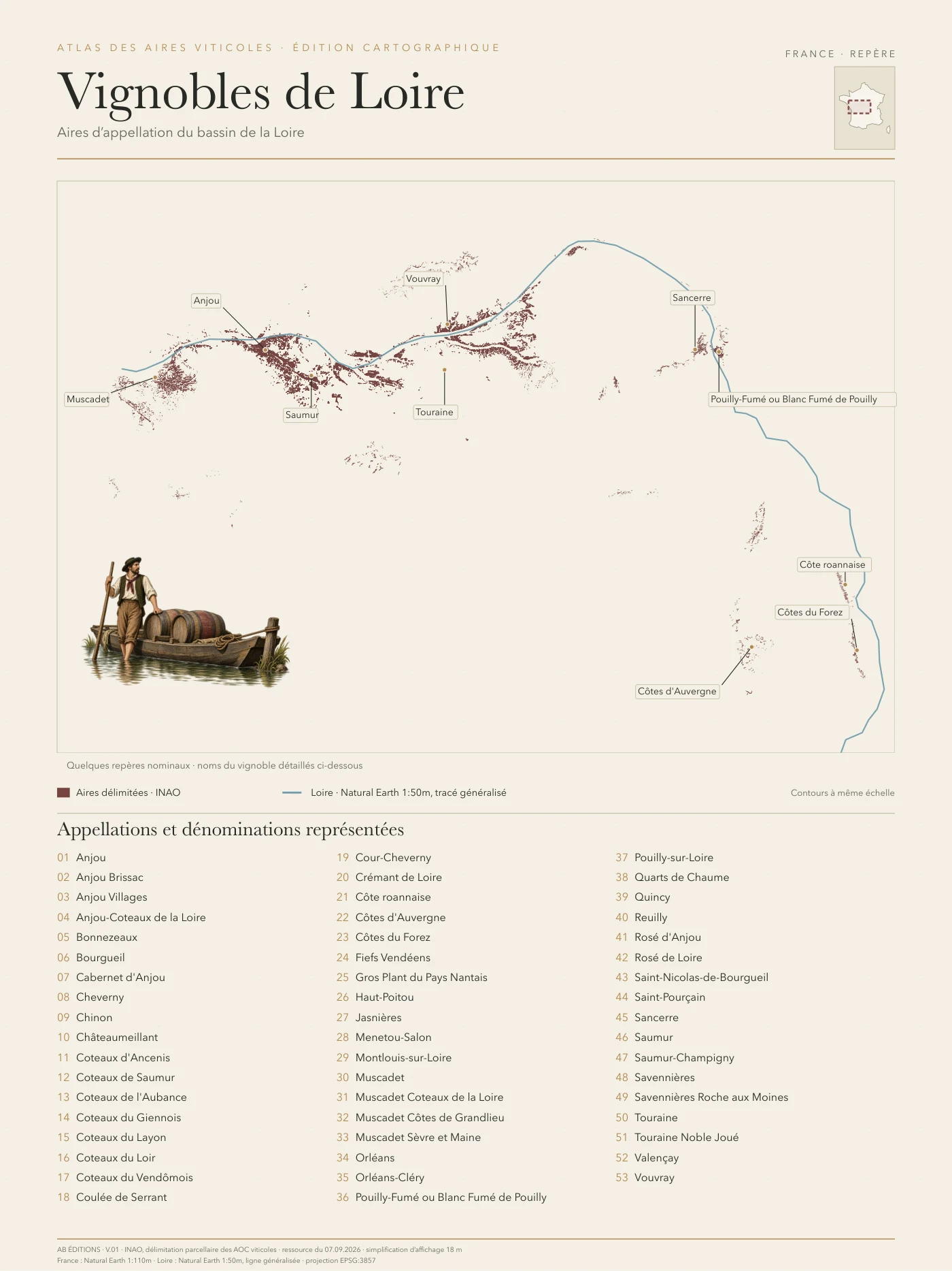 Poster cartographique : Vignobles de Loire — vue d’ensemble