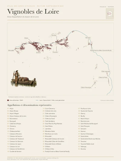 Poster cartographique : Vignobles de Loire — vue d’ensemble