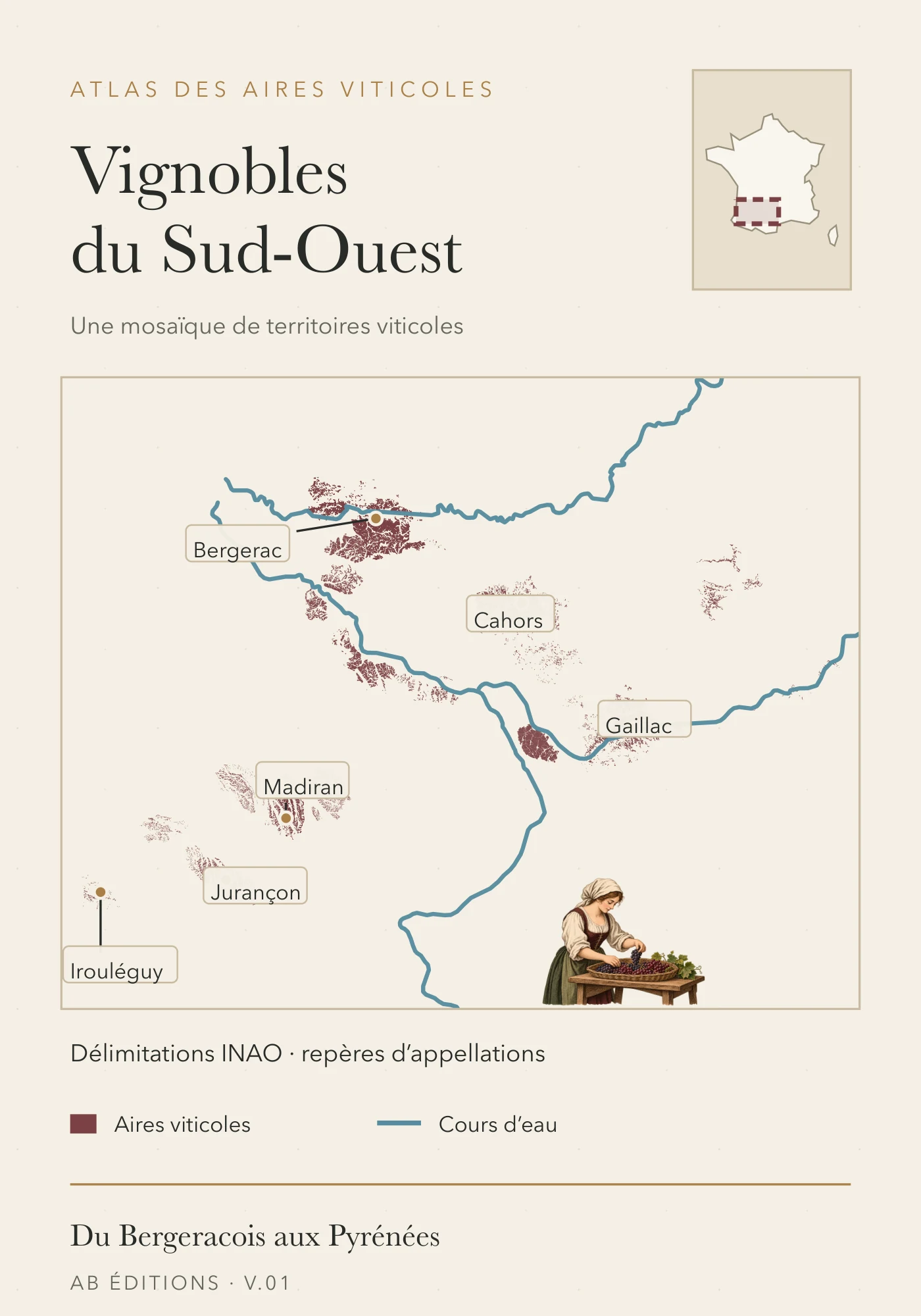 Recto de la carte : Vignobles du Sud-Ouest — vue d’ensemble