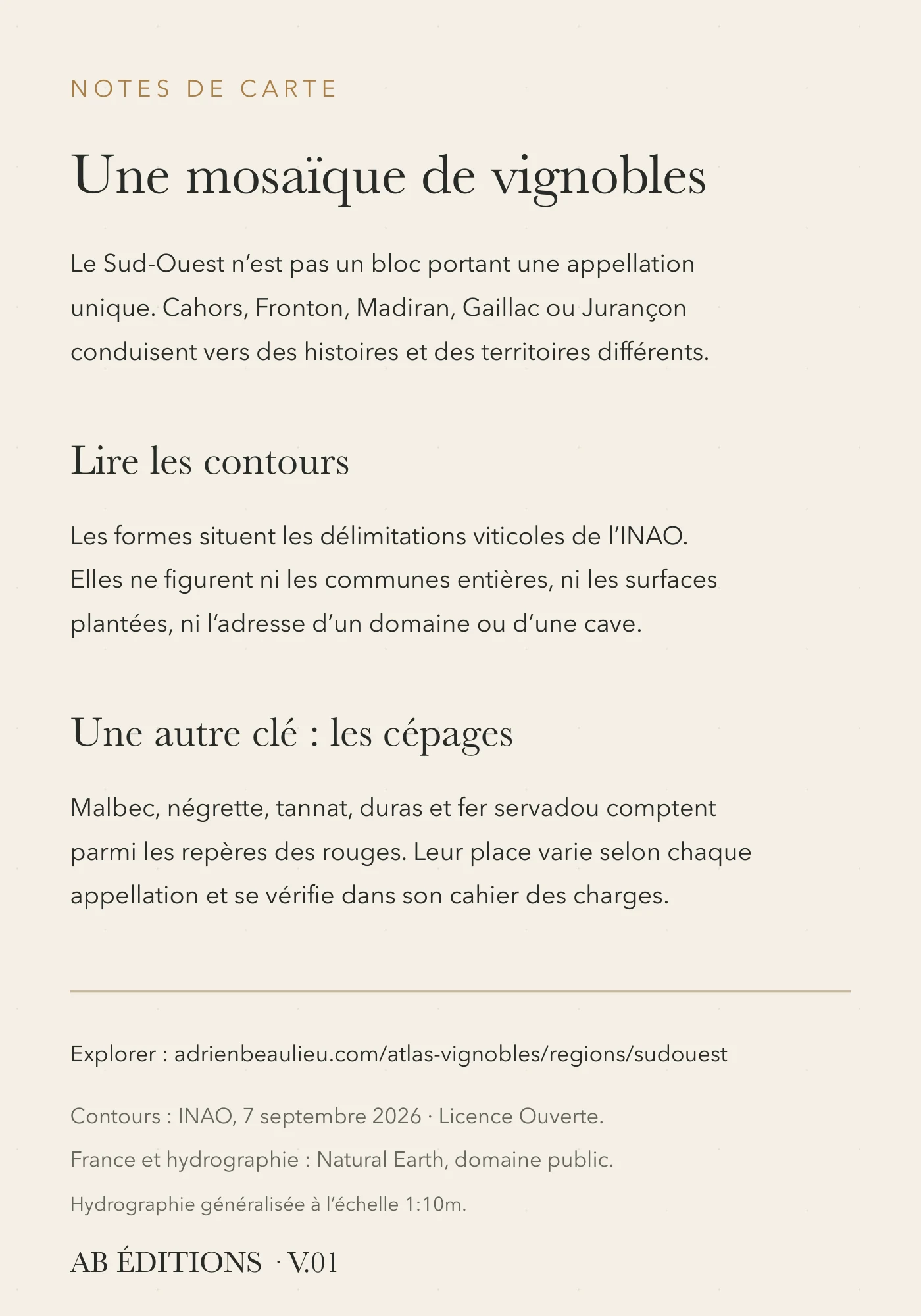 Verso de la carte : Vignobles du Sud-Ouest — vue d’ensemble