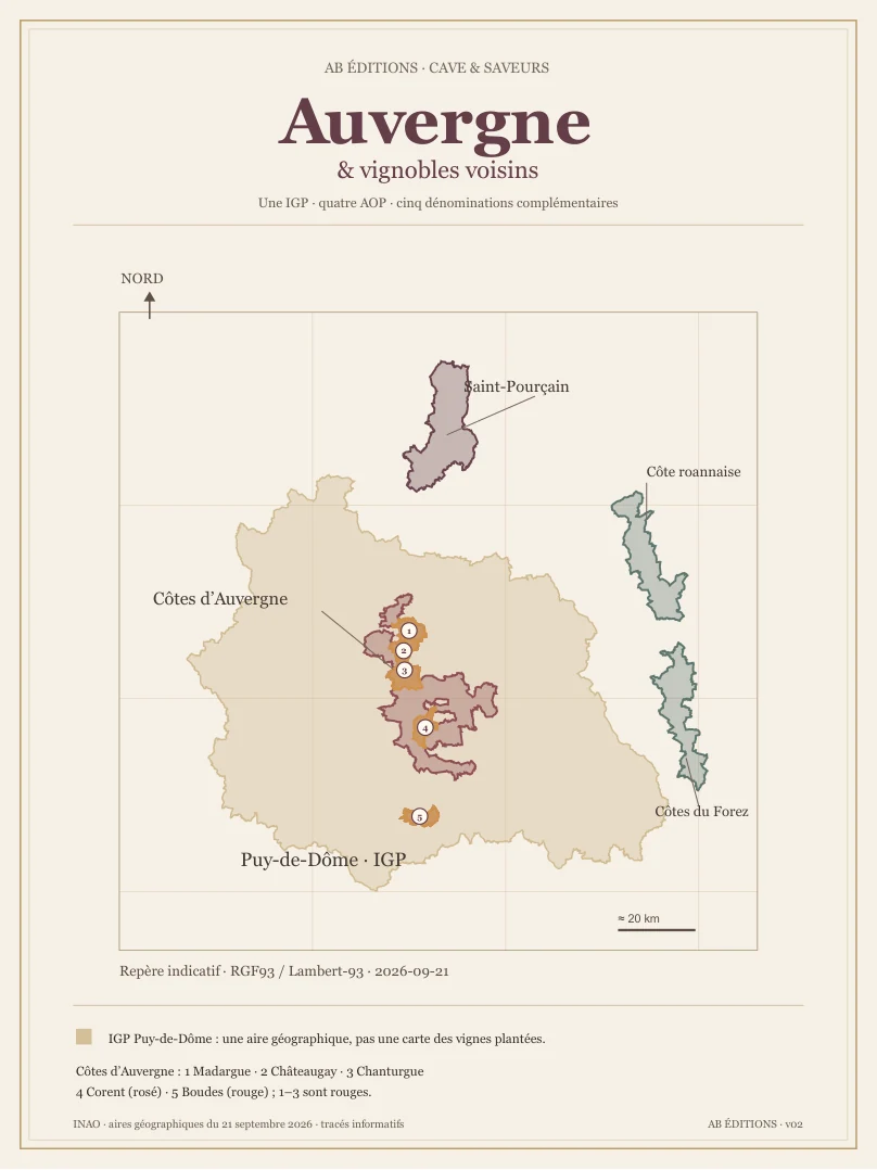 Carte originale AB Éditions des aires viticoles d’Auvergne et de deux vignobles voisins