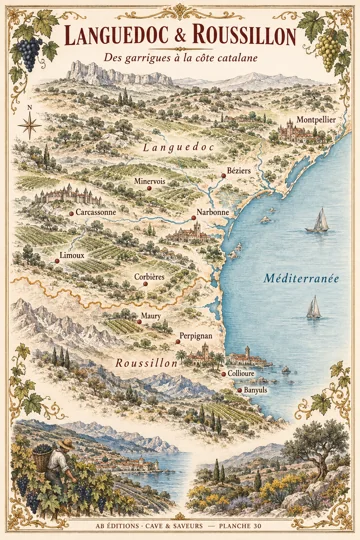 Étude illustrée de le Languedoc et le Roussillon — collection Cave & Saveurs