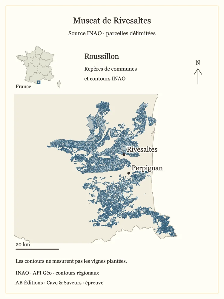 Repères géographiques et délimitations de Muscat de Rivesaltes