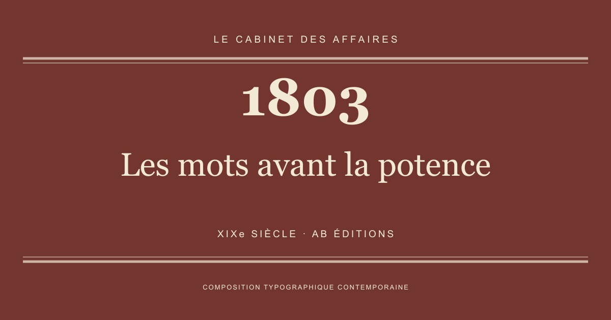Couverture typographique : Les mots avant la potence — 1803, XIXe siècle.