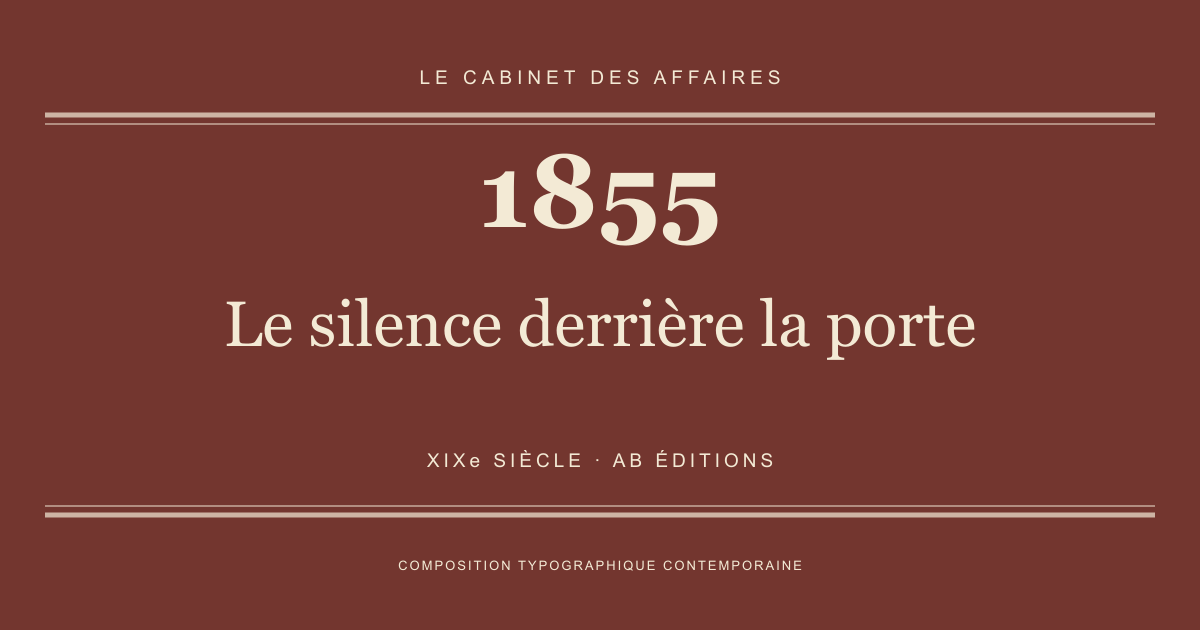 Couverture typographique : Le silence derrière la porte — 1855, XIXe siècle.
