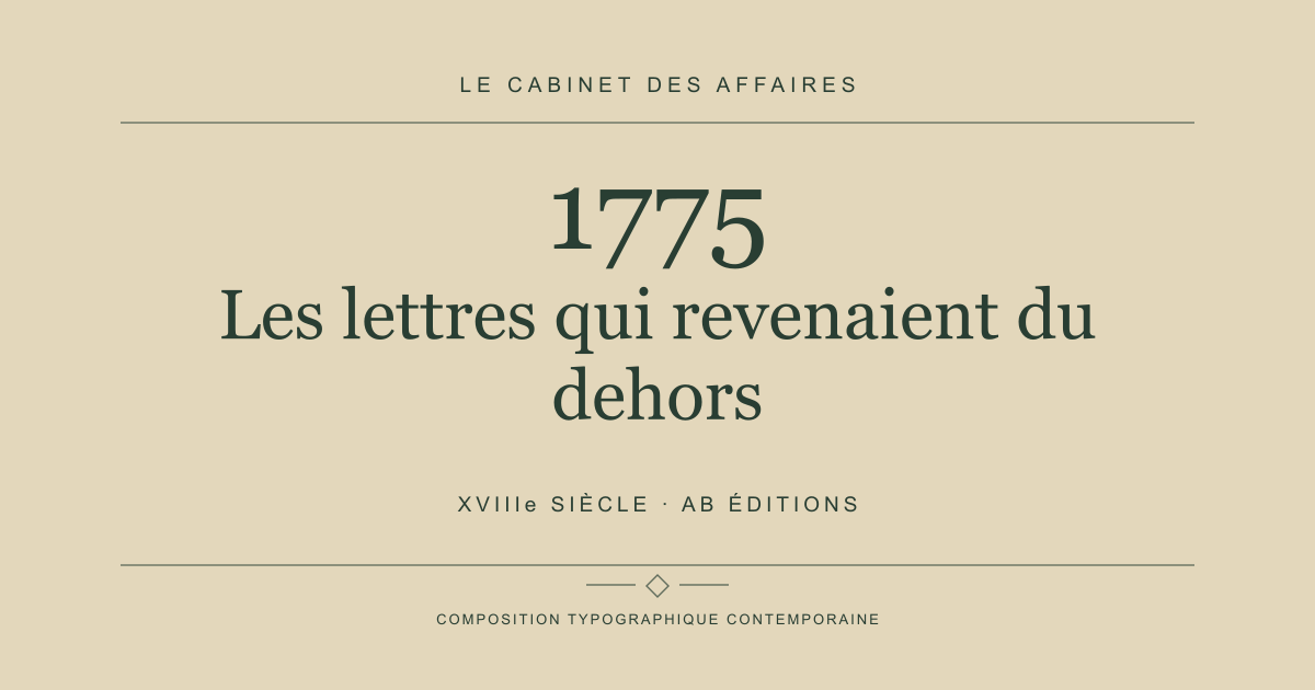 Couverture typographique : Les lettres qui revenaient du dehors — 1775, XVIIIe siècle.