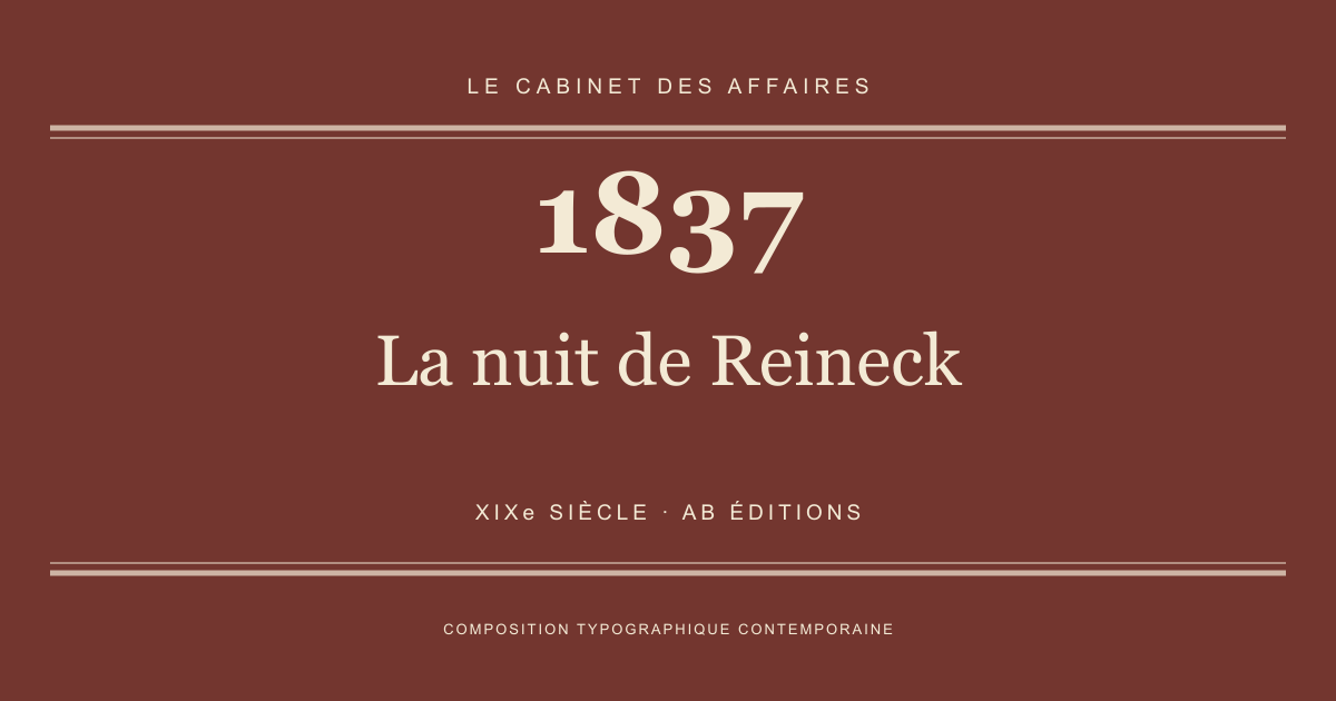 Couverture typographique : La nuit de Reineck — 1837, XIXe siècle.