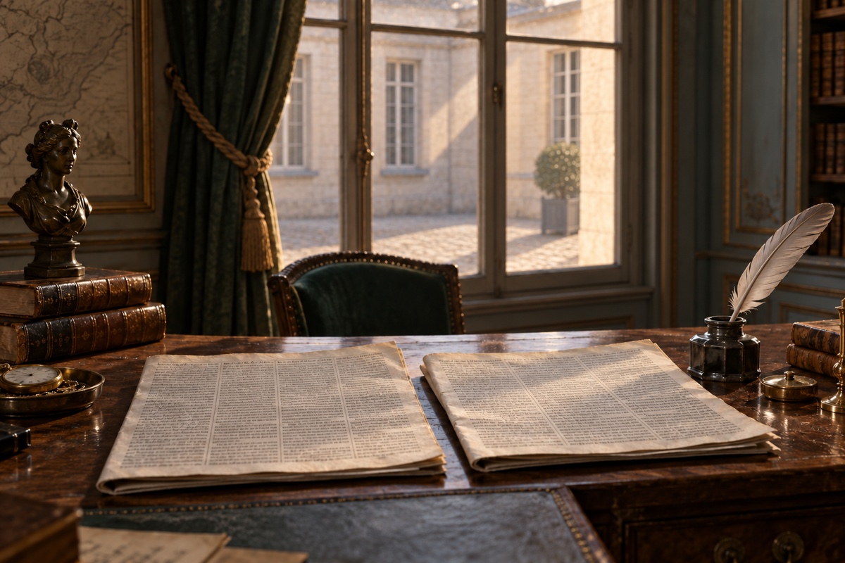 Illustration contemporaine : Deux journaux aux colonnes illisibles, posés côte à côte.