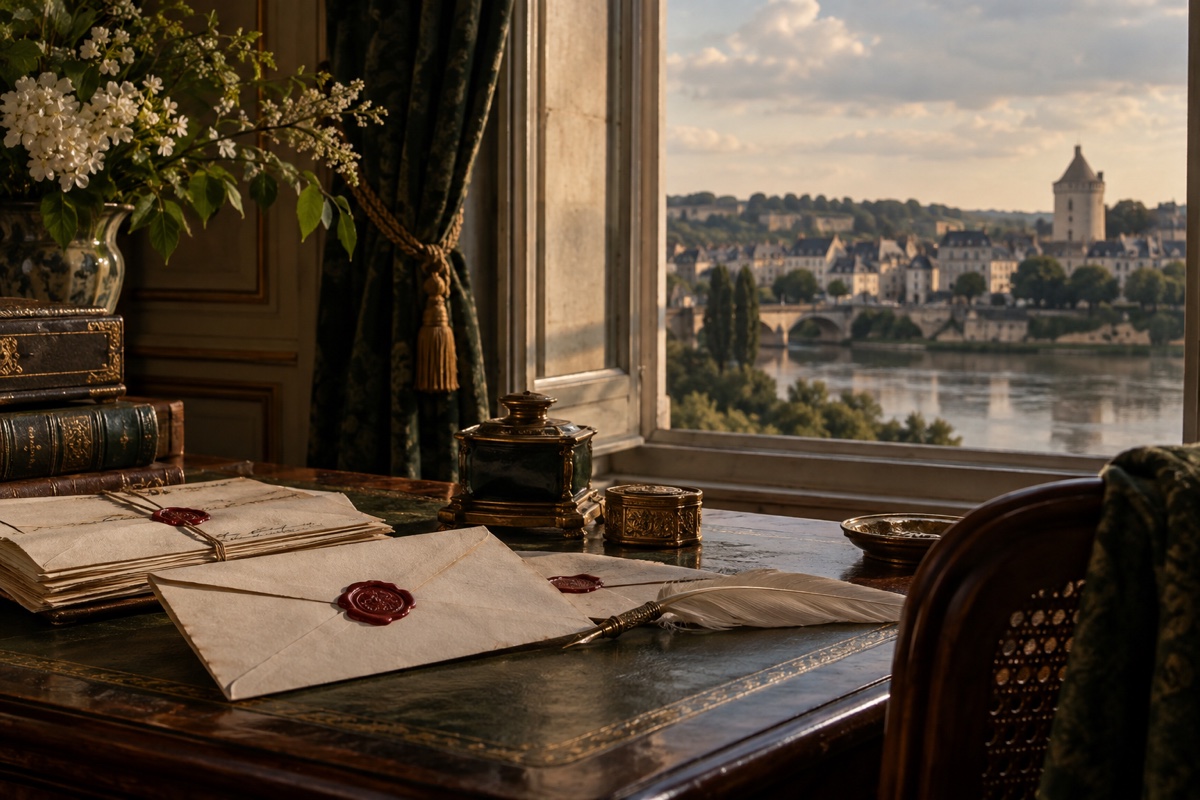 Illustration contemporaine : Lettres sur une table à Saumur.
