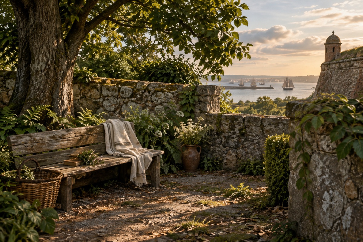 Illustration contemporaine : Deux berceaux dans le jardin — évocation de son cadre historique