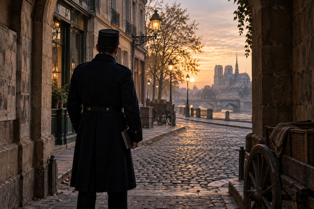 Illustration d’ambiance : un gardien de la paix de dos dans une rue parisienne.