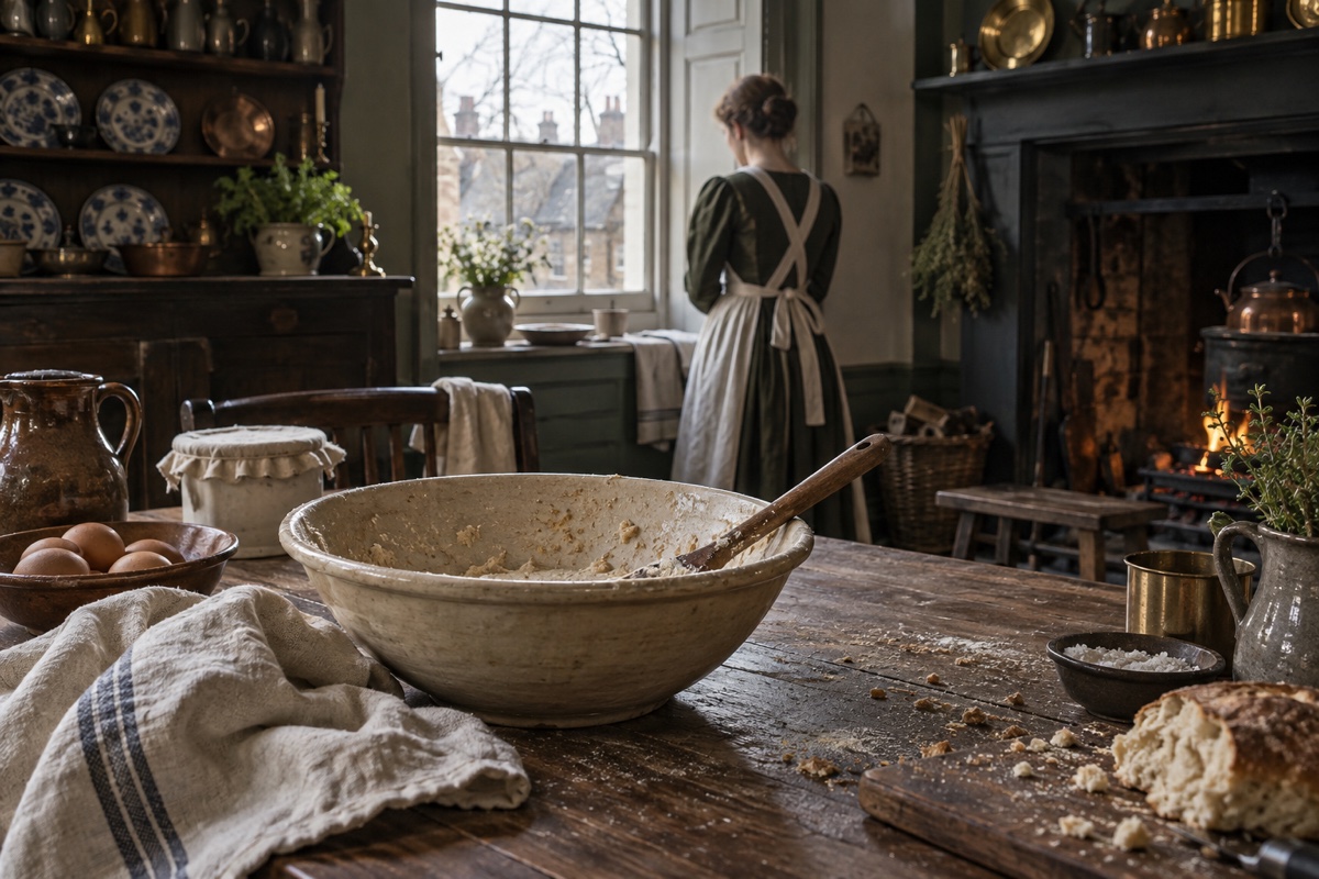 Illustration d’ambiance : un plat portant des traces de pâte dans une cuisine londonienne.