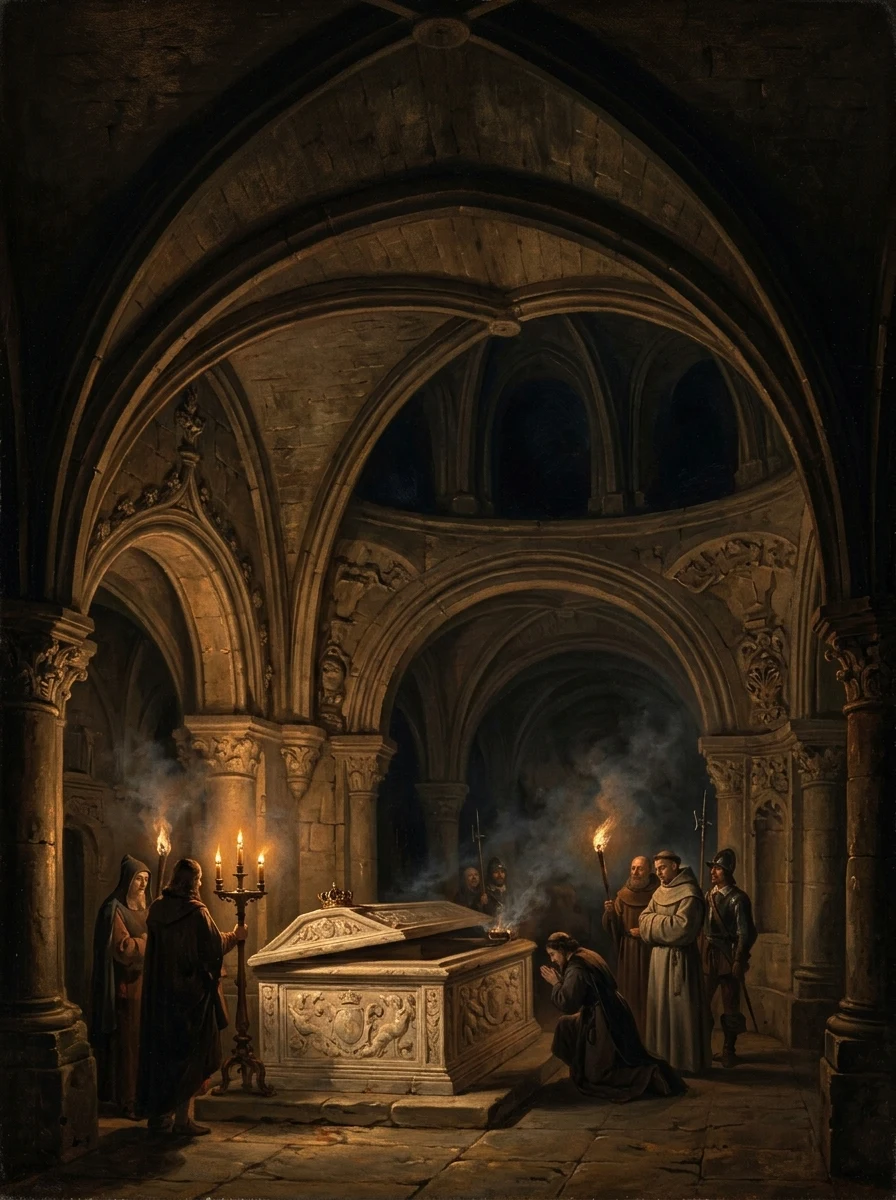 Planche hors-texte intérieure — La crypte royale de la basilique de Saint-Denis à la lueur des flambeaux (1686).