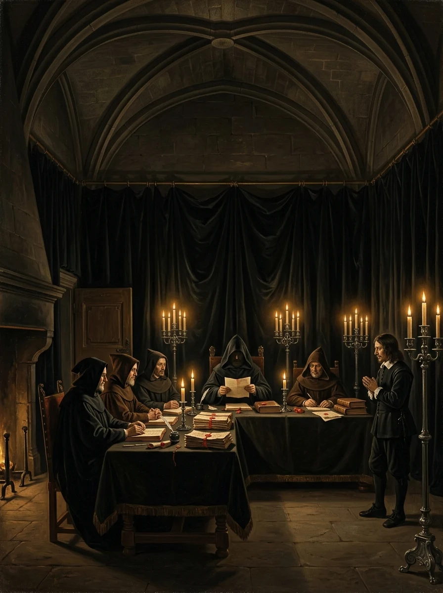 Planche hors-texte intérieure — La salle tendue de noir de la Chambre Ardente à l'Arsenal aux flambeaux.