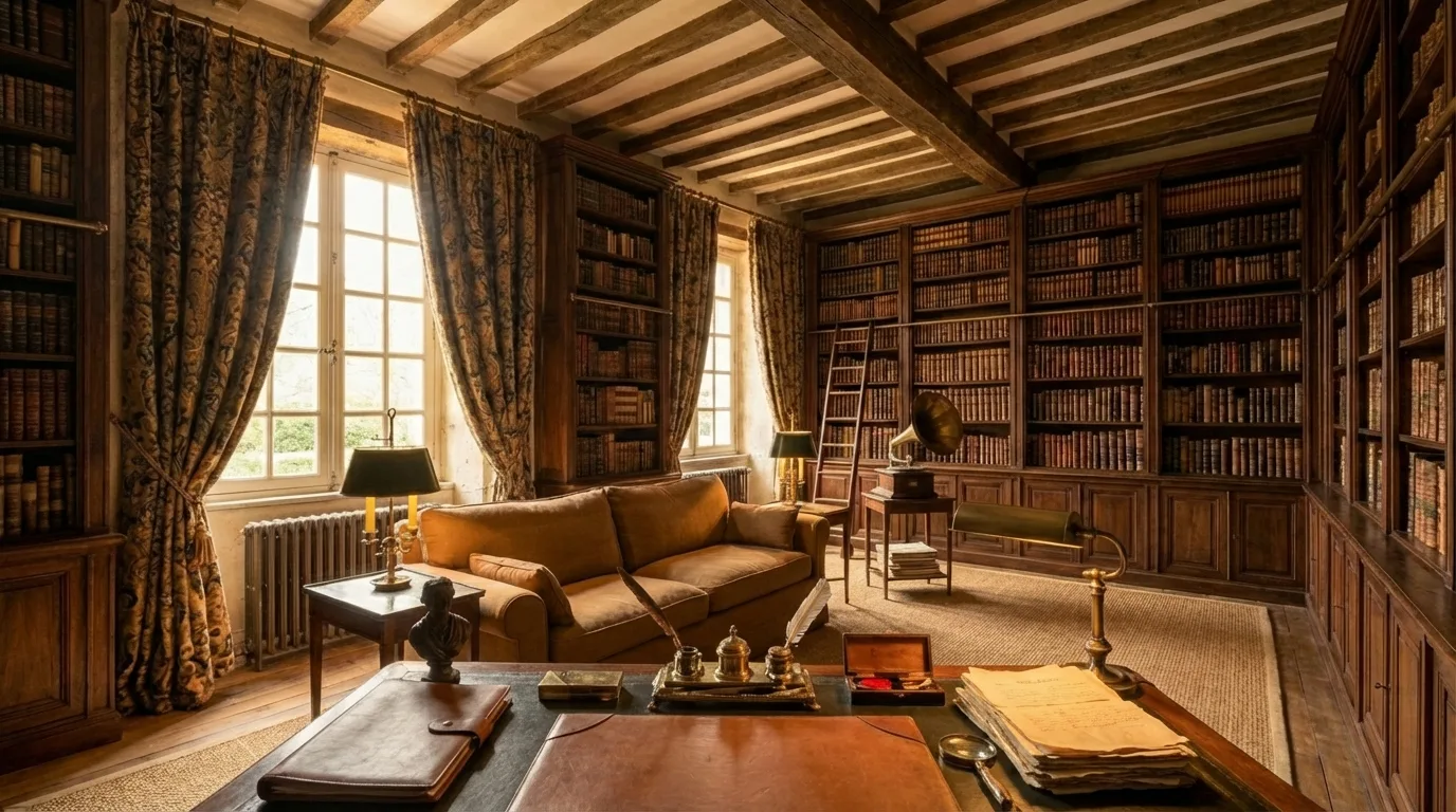Livres ouverts dans le cabinet de travail de la Maison