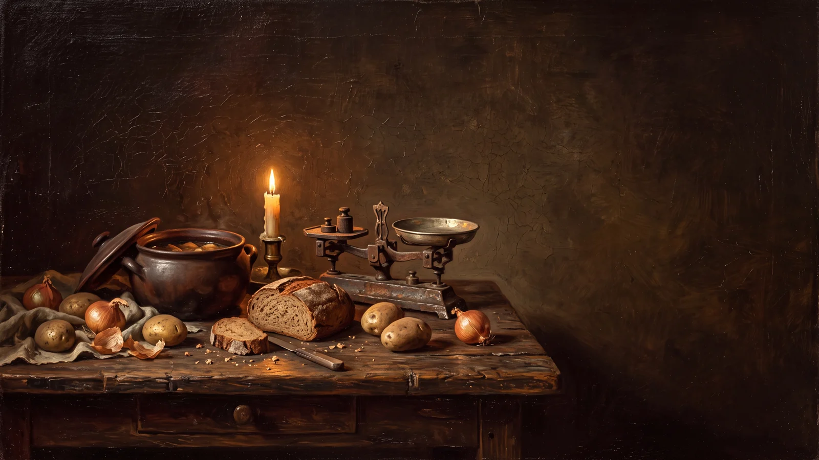 Nature morte clair-obscur — Petit Manuel de la bonne cuisine économique et simplifiée