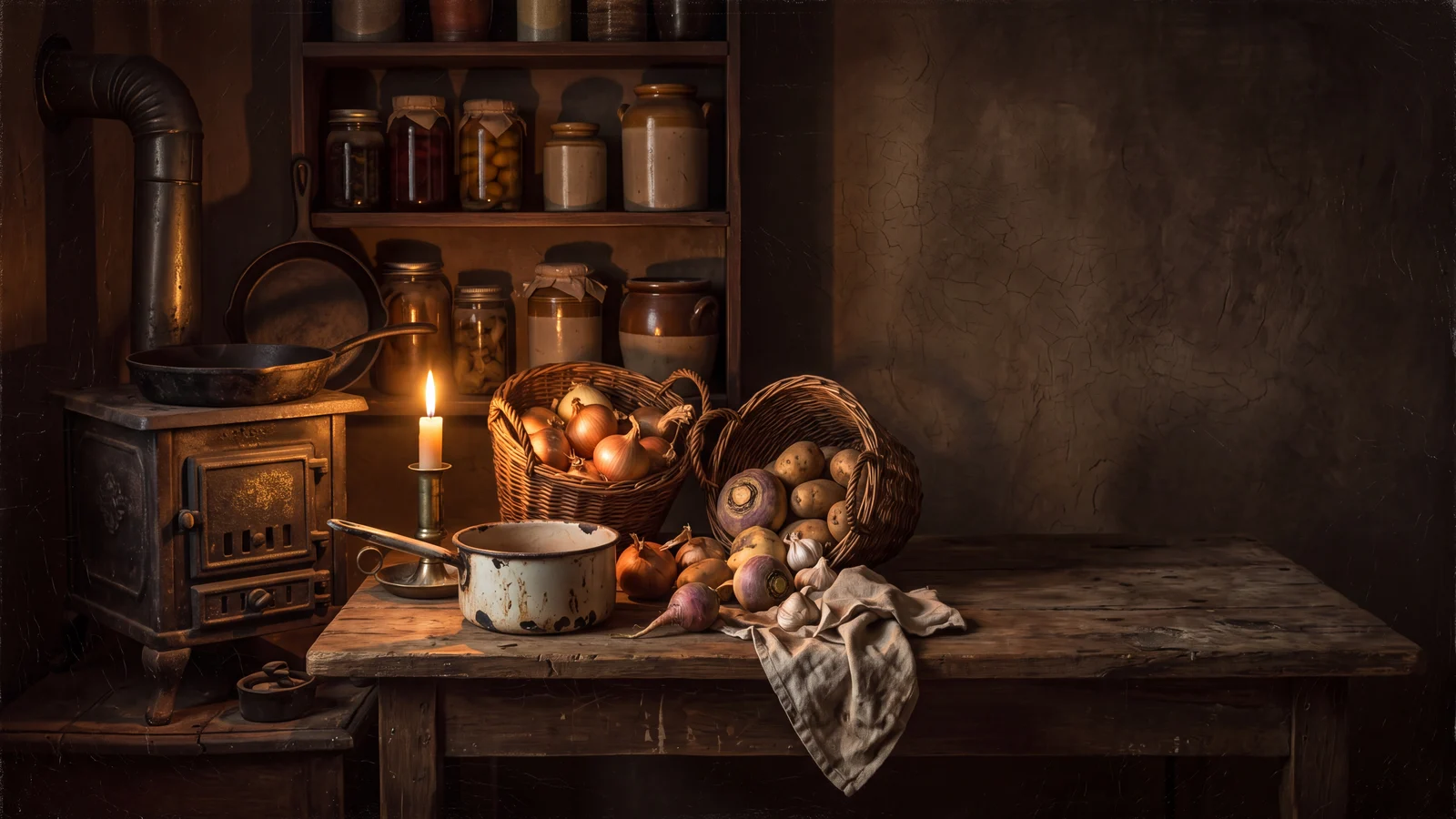Nature morte clair-obscur — La Cuisine des petits ménages