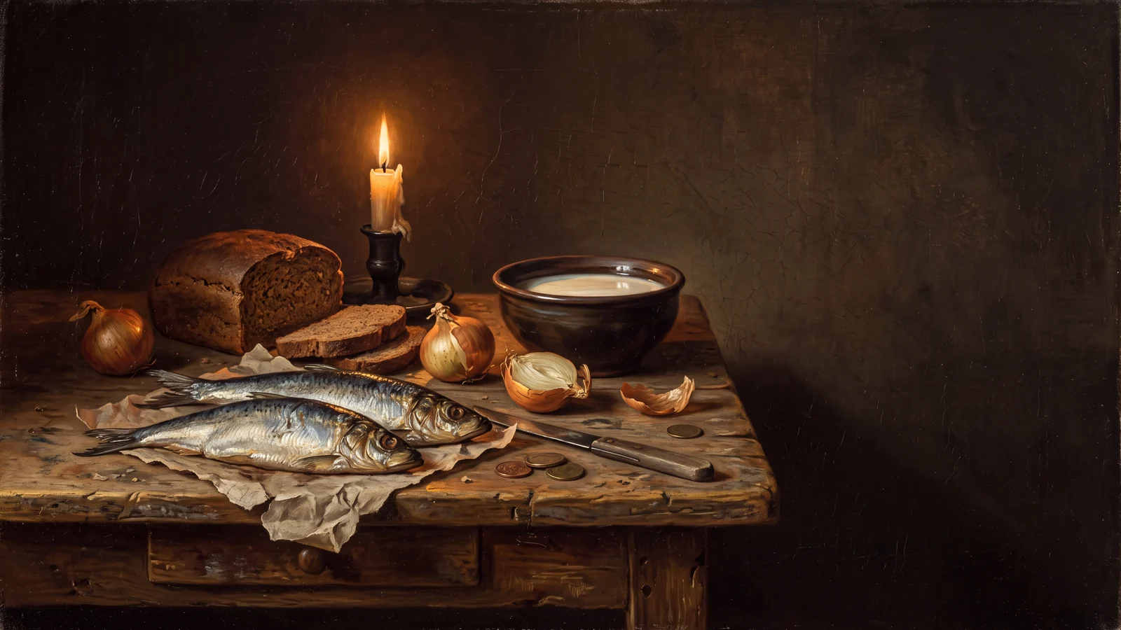 Nature morte clair-obscur — Bonne chère avec peu d'argent