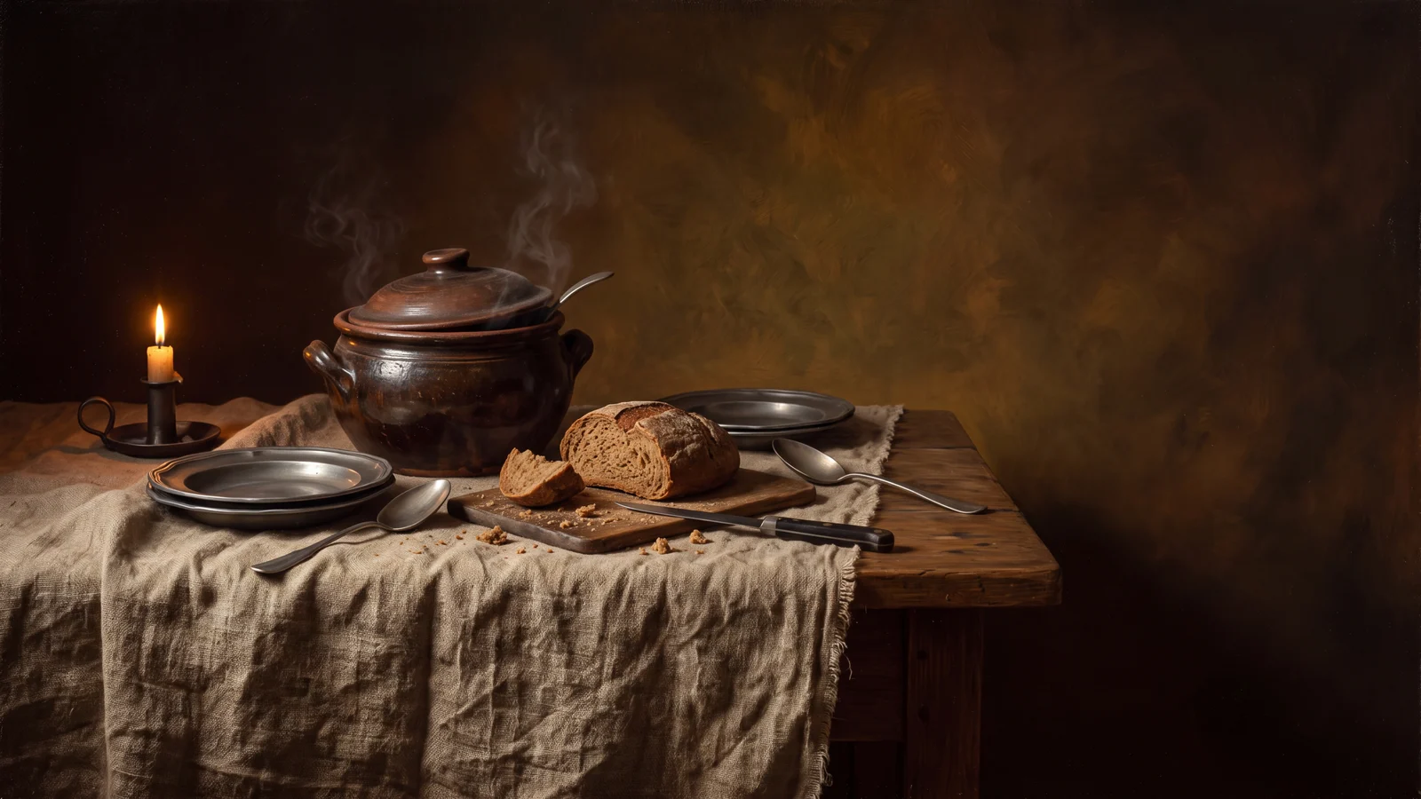 Nature morte clair-obscur — La Cuisinière des petits ménages
